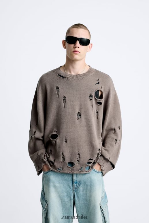 ropa cl Zara hombres suéter texturizado roto piedra JJ06N41029