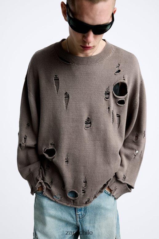 ropa cl Zara hombres suéter texturizado roto piedra JJ06N41029