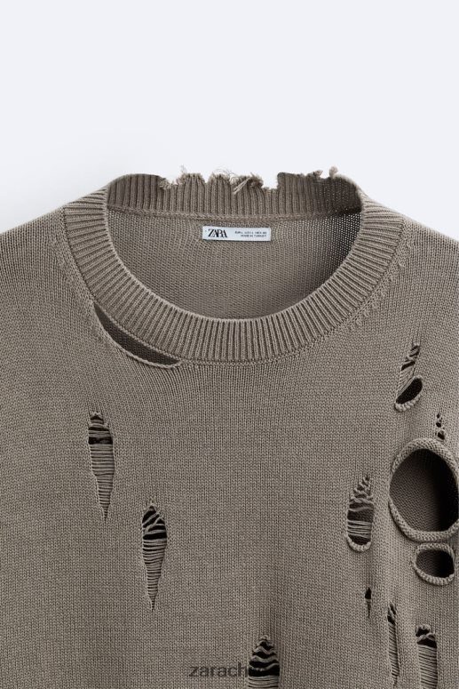 ropa cl Zara hombres suéter texturizado roto piedra JJ06N41029