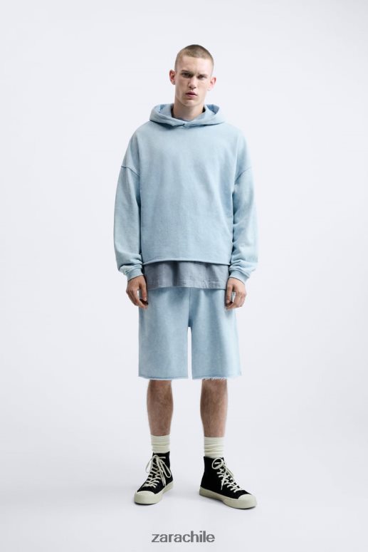 ropa cl Zara hombres pantalones cortos tipo jogging lavados azul blanco JJ06N41084