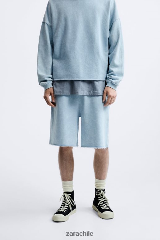 ropa cl Zara hombres pantalones cortos tipo jogging lavados azul blanco JJ06N41084