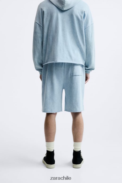 ropa cl Zara hombres pantalones cortos tipo jogging lavados azul blanco JJ06N41084