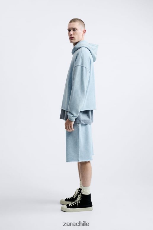 ropa cl Zara hombres pantalones cortos tipo jogging lavados azul blanco JJ06N41084