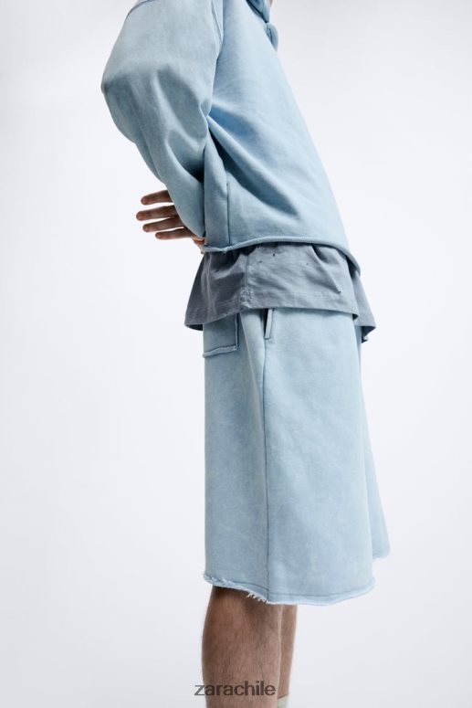 ropa cl Zara hombres pantalones cortos tipo jogging lavados azul blanco JJ06N41084