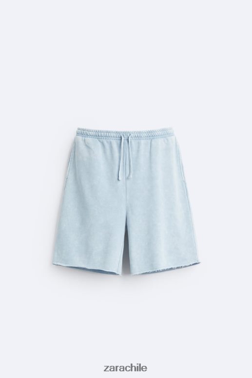 ropa cl Zara hombres pantalones cortos tipo jogging lavados azul blanco JJ06N41084