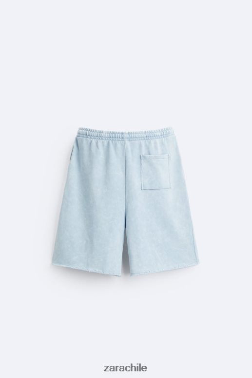 ropa cl Zara hombres pantalones cortos tipo jogging lavados azul blanco JJ06N41084