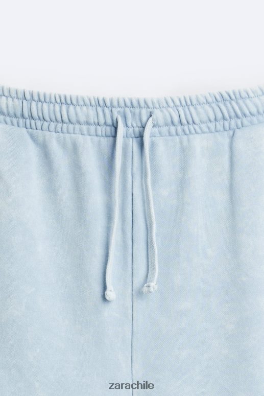 ropa cl Zara hombres pantalones cortos tipo jogging lavados azul blanco JJ06N41084