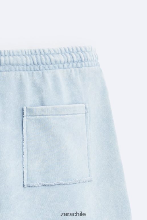 ropa cl Zara hombres pantalones cortos tipo jogging lavados azul blanco JJ06N41084