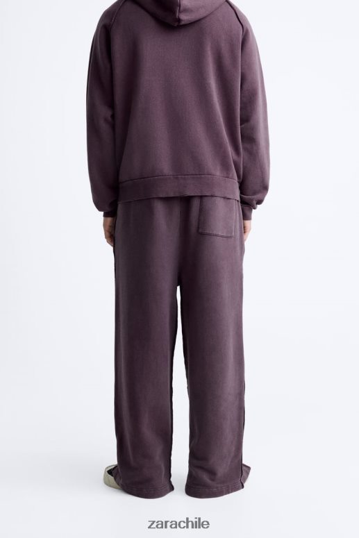 ropa cl Zara hombres pantalones joggers lavados y rotos granate JJ06N41085