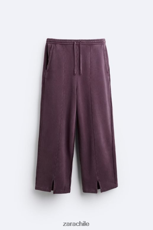 ropa cl Zara hombres pantalones joggers lavados y rotos granate JJ06N41085