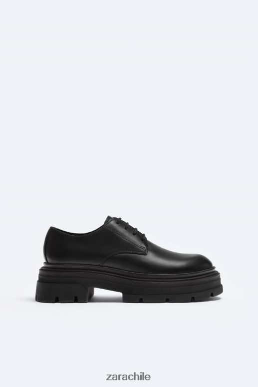 calzado cl Zara hombres Zapatos derby de piel con suela gruesa - edición limitada negro JJ06N41261