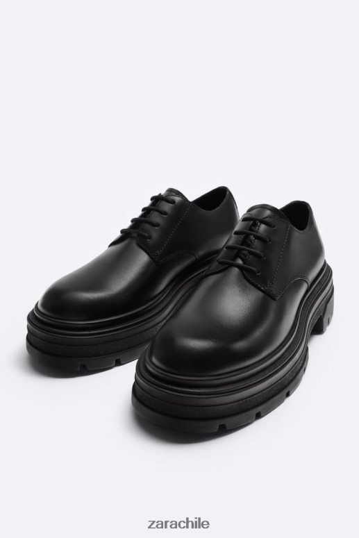calzado cl Zara hombres Zapatos derby de piel con suela gruesa - edición limitada negro JJ06N41261