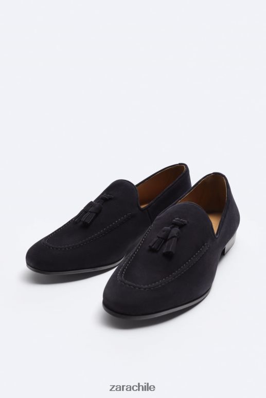 calzado cl Zara hombres mocasines con borlas de ante azul JJ06N41275