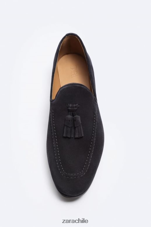 calzado cl Zara hombres mocasines con borlas de ante azul JJ06N41275