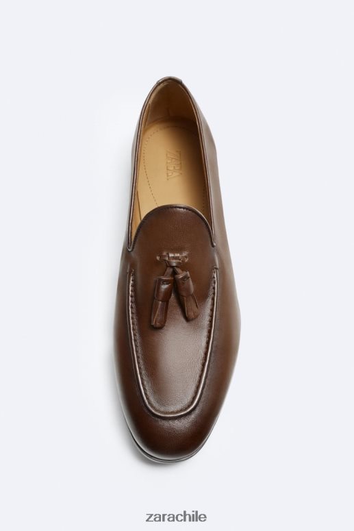 calzado cl Zara hombres mocasines con borlas de cuero suave marrón JJ06N41274