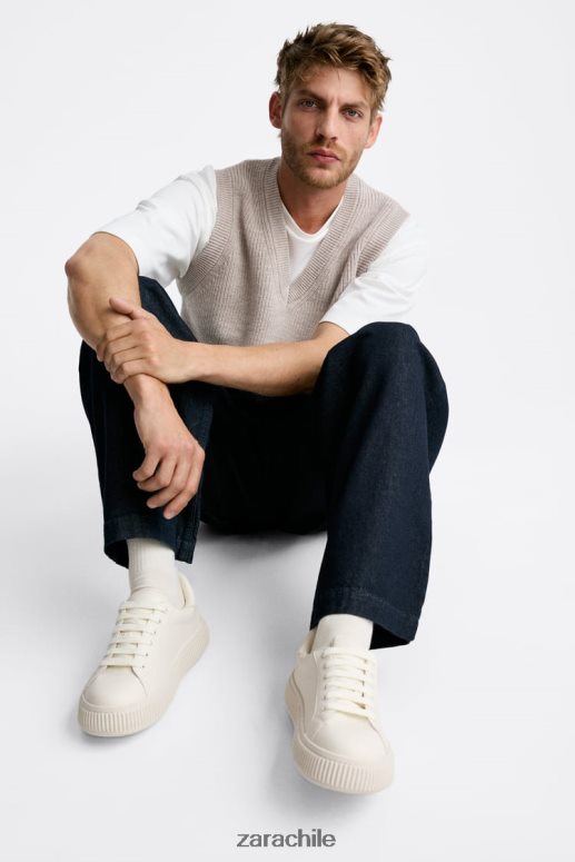 calzado cl Zara hombres zapatillas con suela a rayas blanco hueso JJ06N41267