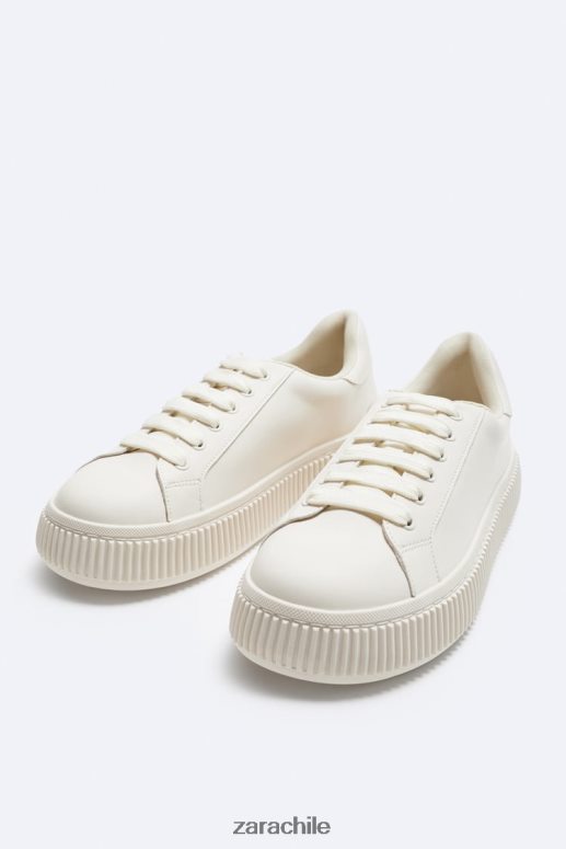 calzado cl Zara hombres zapatillas con suela a rayas blanco hueso JJ06N41267