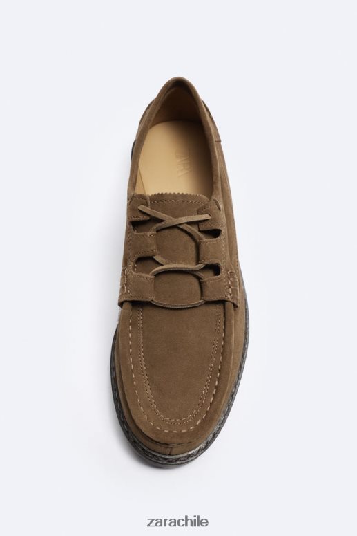 calzado cl Zara hombres zapatos con puntera tipo mocasín marrón JJ06N41258