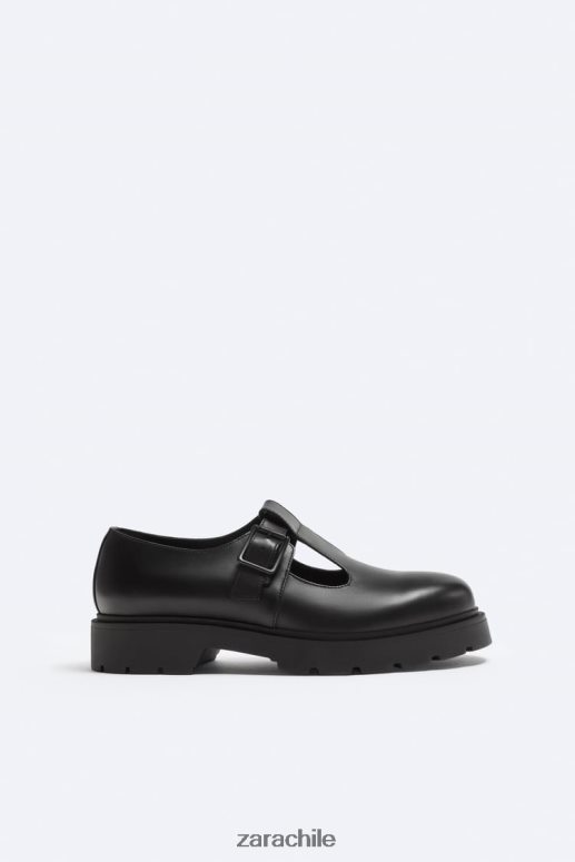 calzado cl Zara hombres zapatos de jaula de cuero negro JJ06N41263