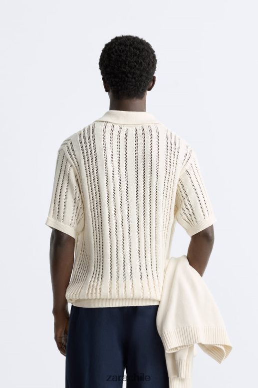 ropa cl Zara hombres polo de punto de crochet texturizado beige JJ06N41233