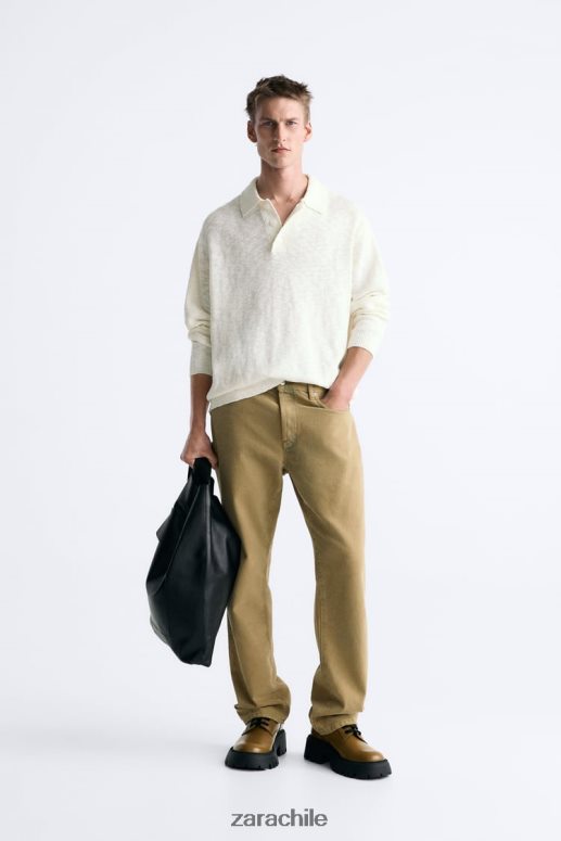 ropa cl Zara hombres polo de punto texturizado crudo JJ06N41230