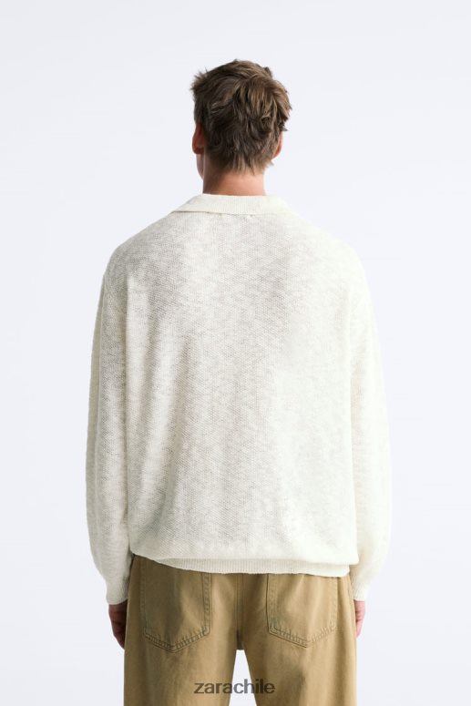 ropa cl Zara hombres polo de punto texturizado crudo JJ06N41230