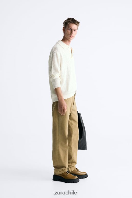 ropa cl Zara hombres polo de punto texturizado crudo JJ06N41230