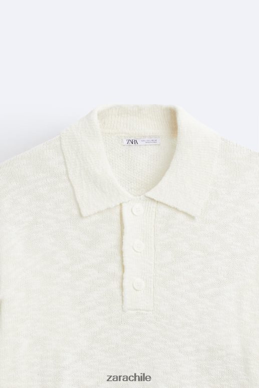 ropa cl Zara hombres polo de punto texturizado crudo JJ06N41230