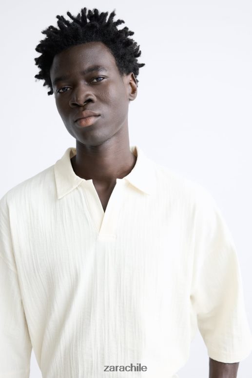 ropa cl Zara hombres polo texturizado beige JJ06N41223