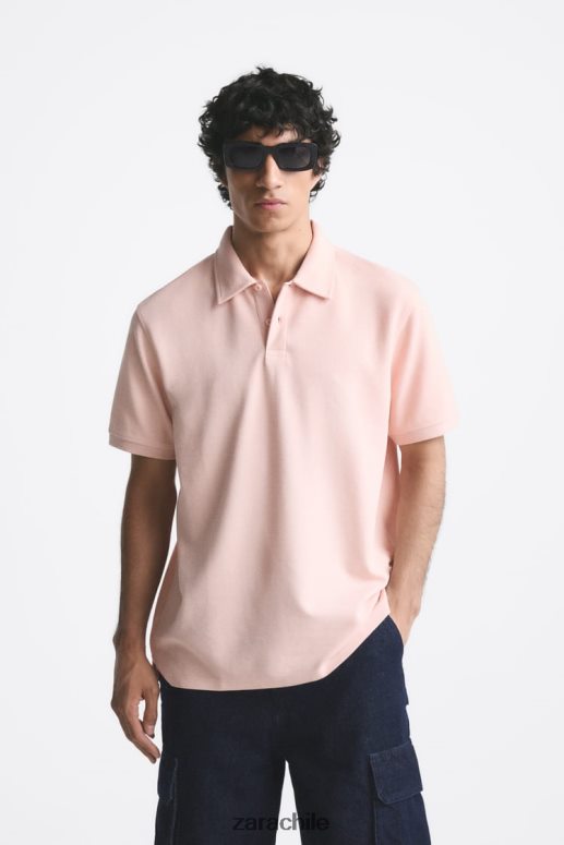 ropa cl Zara hombres polo texturizado rosa descolorido JJ06N41229