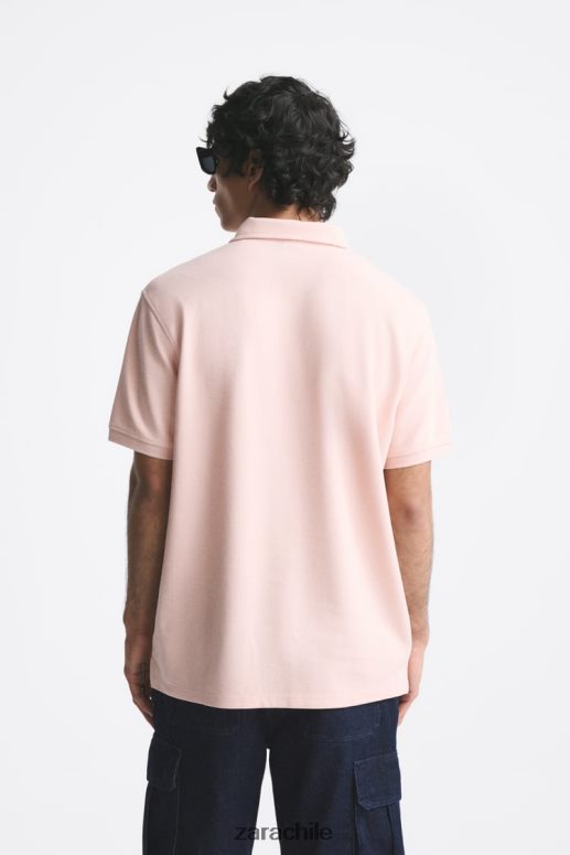 ropa cl Zara hombres polo texturizado rosa descolorido JJ06N41229