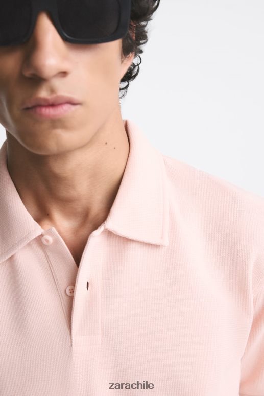 ropa cl Zara hombres polo texturizado rosa descolorido JJ06N41229