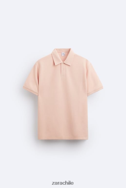 ropa cl Zara hombres polo texturizado rosa descolorido JJ06N41229
