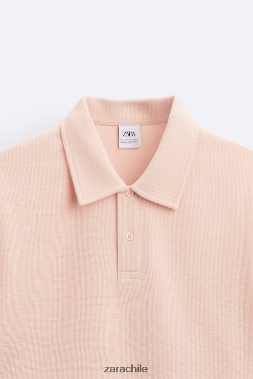 ropa cl Zara hombres polo texturizado rosa descolorido JJ06N41229
