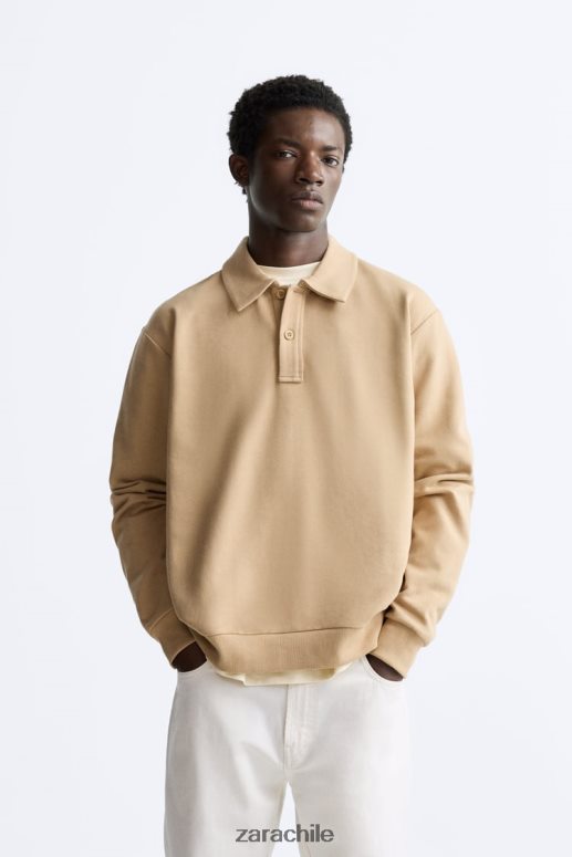 ropa cl Zara hombres sudadera polo bronceado suave JJ06N41232