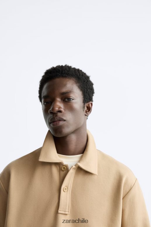 ropa cl Zara hombres sudadera polo bronceado suave JJ06N41232