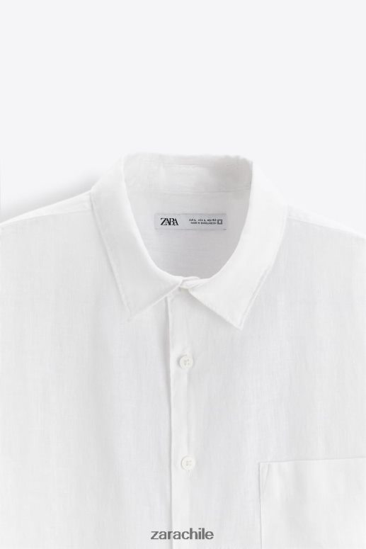 ropa cl Zara hombres camisa 100% lino blanco JJ06N41023
