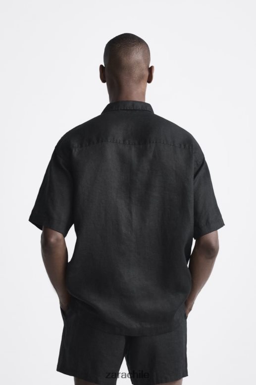 ropa cl Zara hombres camisa 100% lino negro JJ06N41020