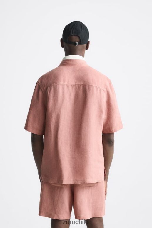 ropa cl Zara hombres camisa 100% lino rosa JJ06N41018