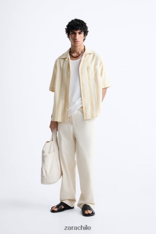 ropa cl Zara hombres camisa a rayas jacquard amarillo JJ06N4993