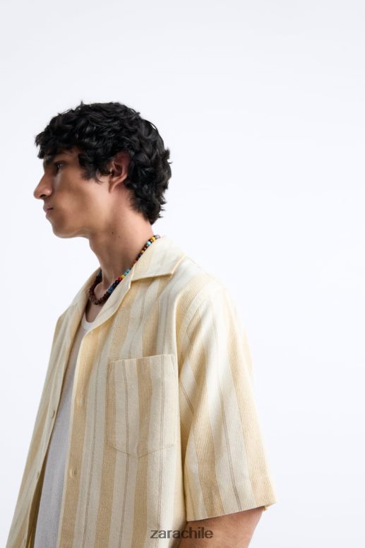 ropa cl Zara hombres camisa a rayas jacquard amarillo JJ06N4993
