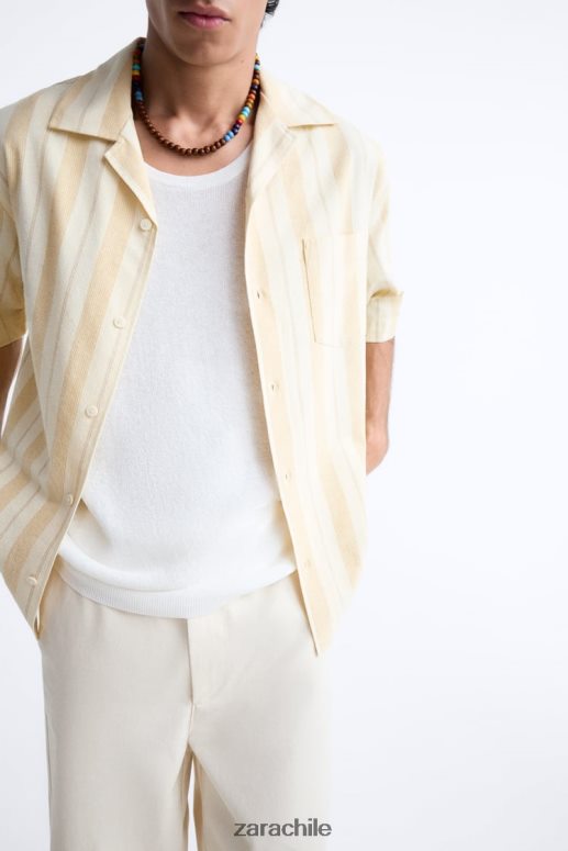 ropa cl Zara hombres camisa a rayas jacquard amarillo JJ06N4993