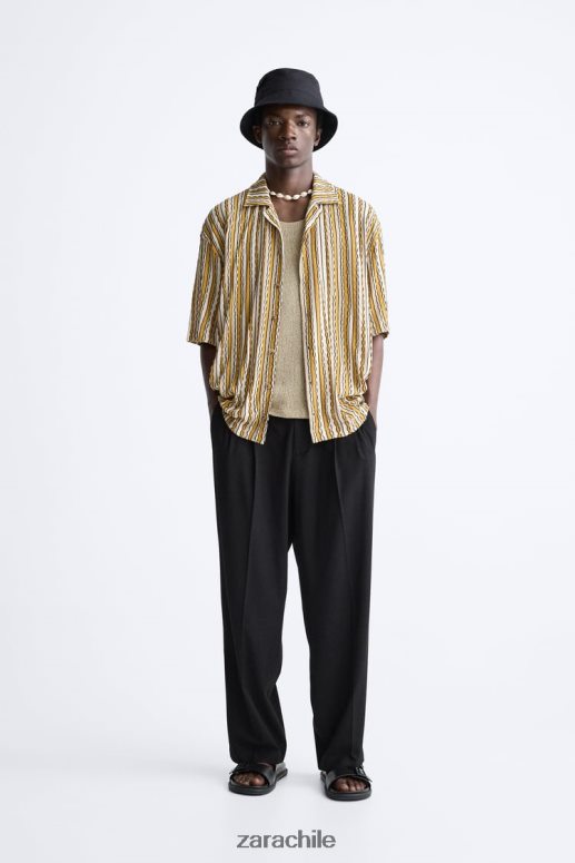 ropa cl Zara hombres camisa a rayas jacquard crudo/amarillo JJ06N4989