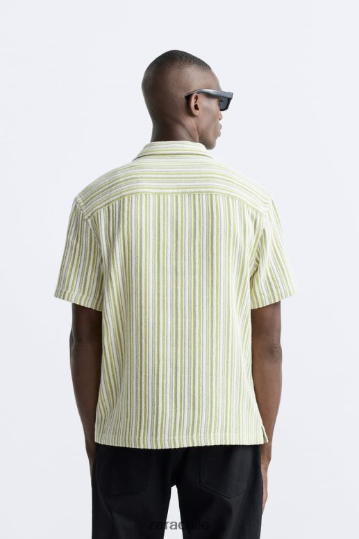 ropa cl Zara hombres camisa a rayas jacquard verde lima JJ06N4991