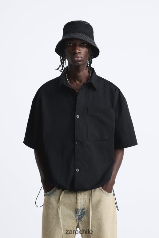 ropa cl Zara hombres camisa con dobladillo ajustable negro JJ06N4988