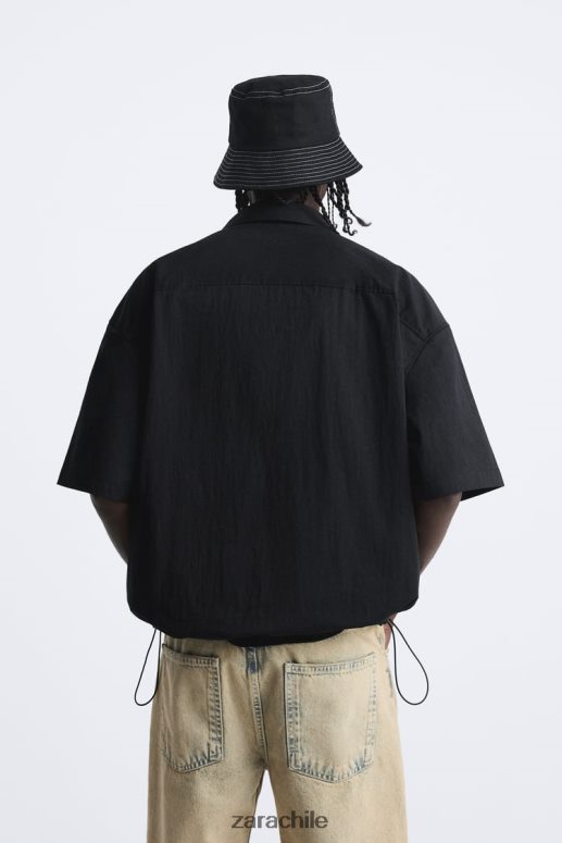 ropa cl Zara hombres camisa con dobladillo ajustable negro JJ06N4988