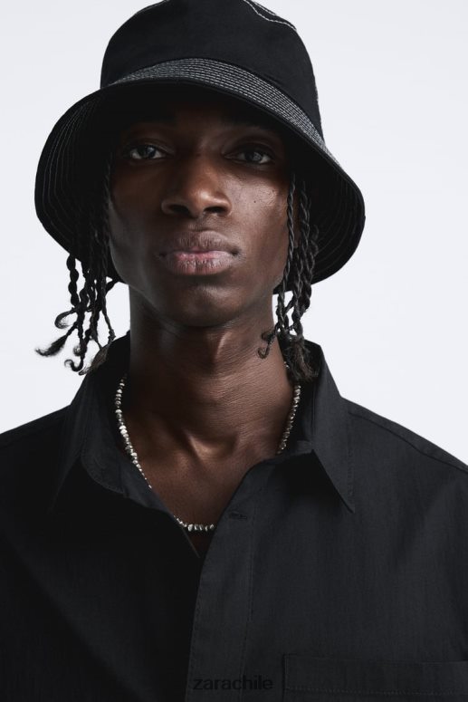 ropa cl Zara hombres camisa con dobladillo ajustable negro JJ06N4988