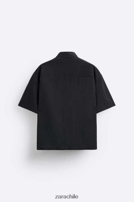 ropa cl Zara hombres camisa con dobladillo ajustable negro JJ06N4988