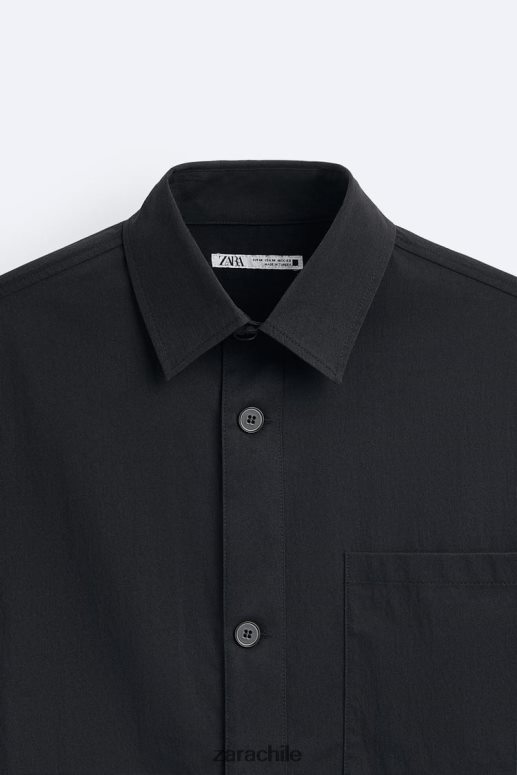 ropa cl Zara hombres camisa con dobladillo ajustable negro JJ06N4988