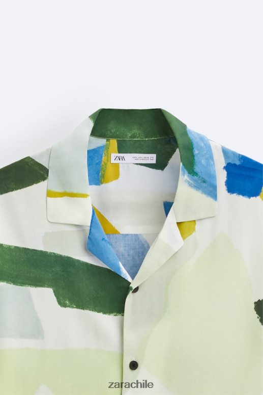 ropa cl Zara hombres camisa con estampado abstracto azul JJ06N41004